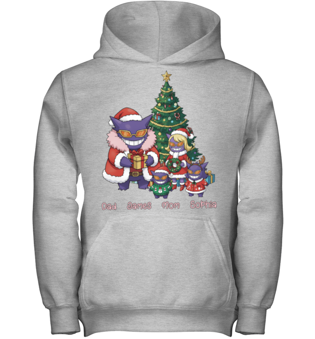 Gengar x Doflamingo Parents & Kids Custom Name Christmas T-Shirt for Family