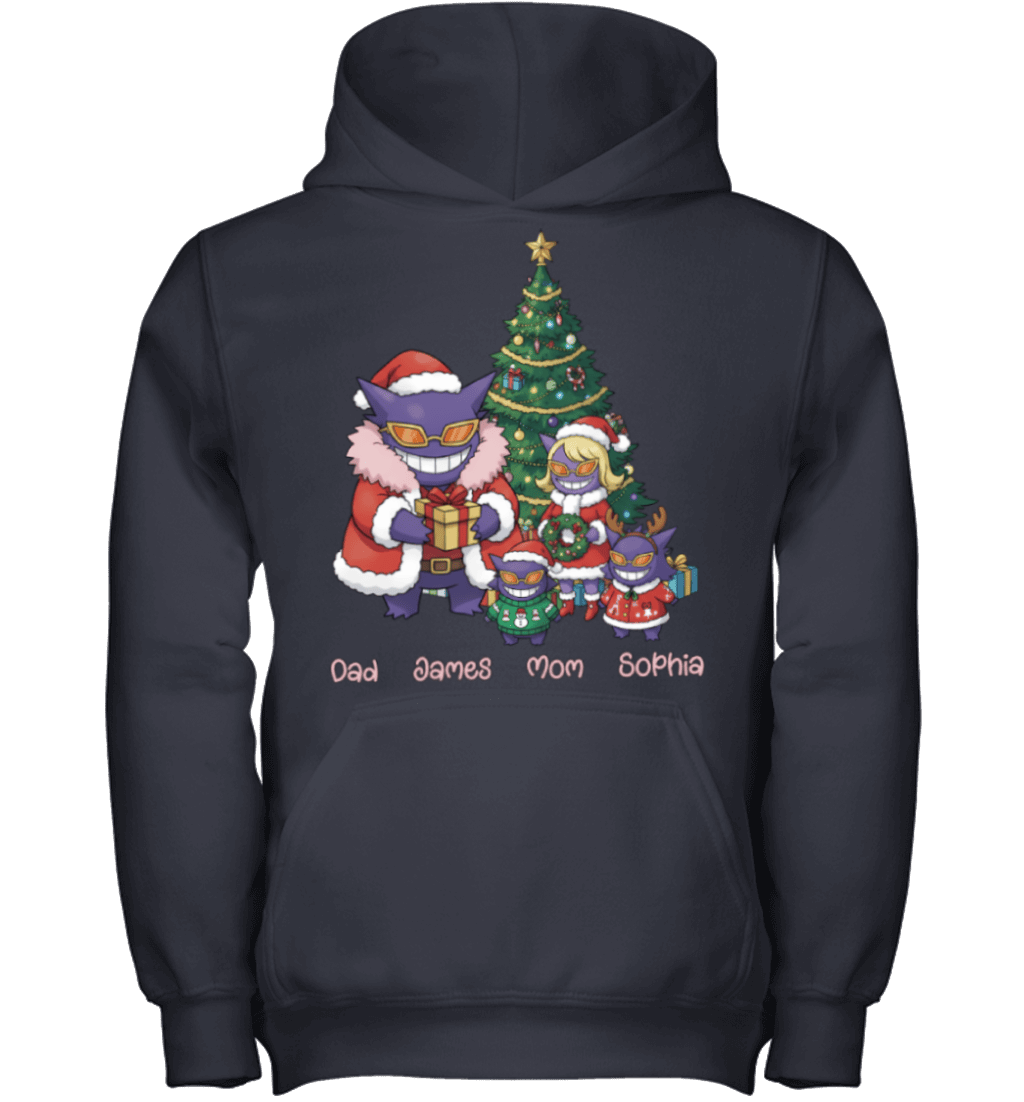 Gengar x Doflamingo Parents & Kids Custom Name Christmas T-Shirt for Family