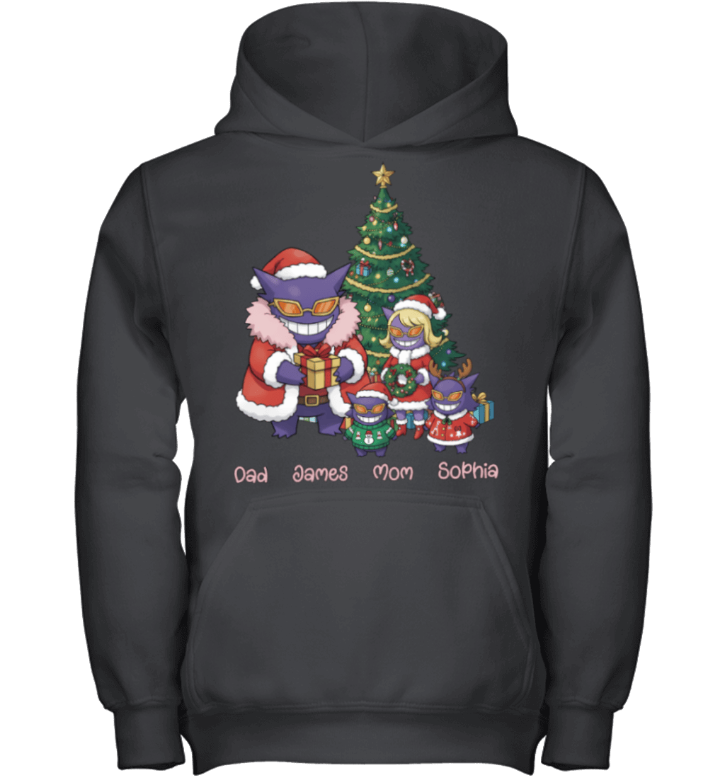 Gengar x Doflamingo Parents & Kids Custom Name Christmas T-Shirt for Family