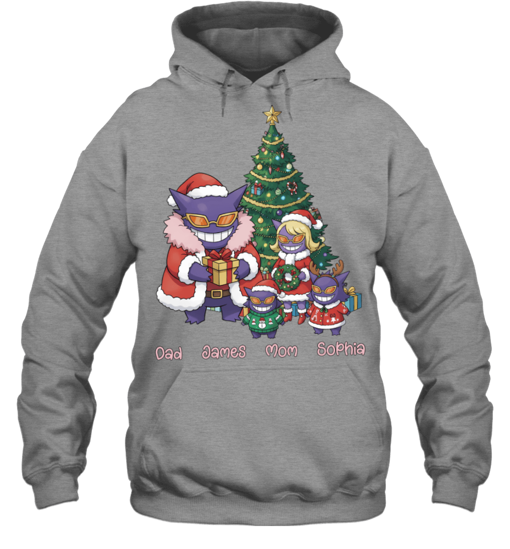 Gengar x Doflamingo Parents & Kids Custom Name Christmas T-Shirt for Family