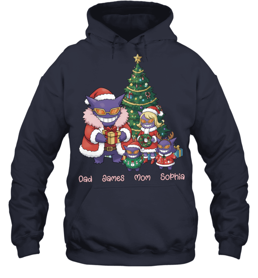 Gengar x Doflamingo Parents & Kids Custom Name Christmas T-Shirt for Family