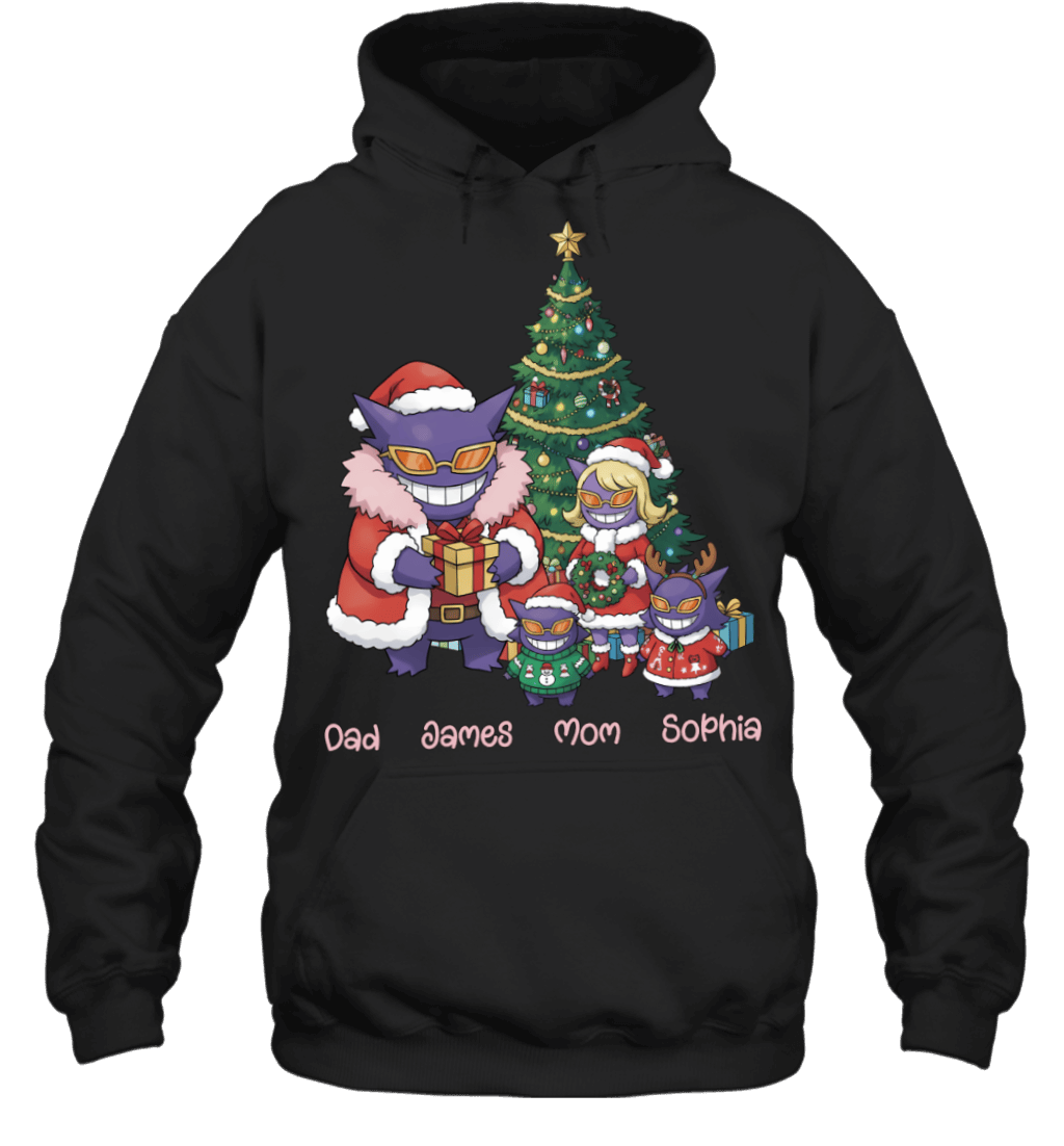 Gengar x Doflamingo Parents & Kids Custom Name Christmas T-Shirt for Family