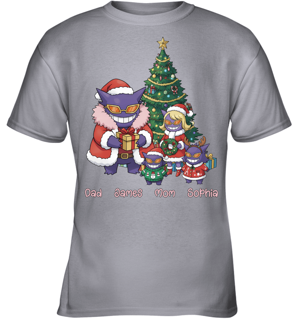 Gengar x Doflamingo Parents & Kids Custom Name Christmas T-Shirt for Family