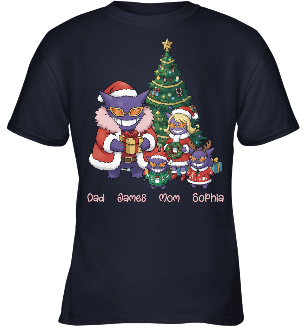 Gengar x Doflamingo Parents & Kids Custom Name Christmas T-Shirt for Family