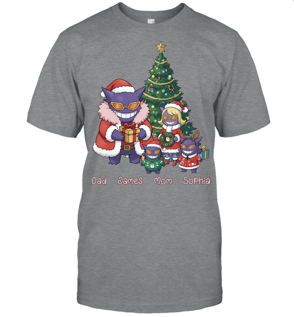 Gengar x Doflamingo Parents & Kids Custom Name Christmas T-Shirt for Family