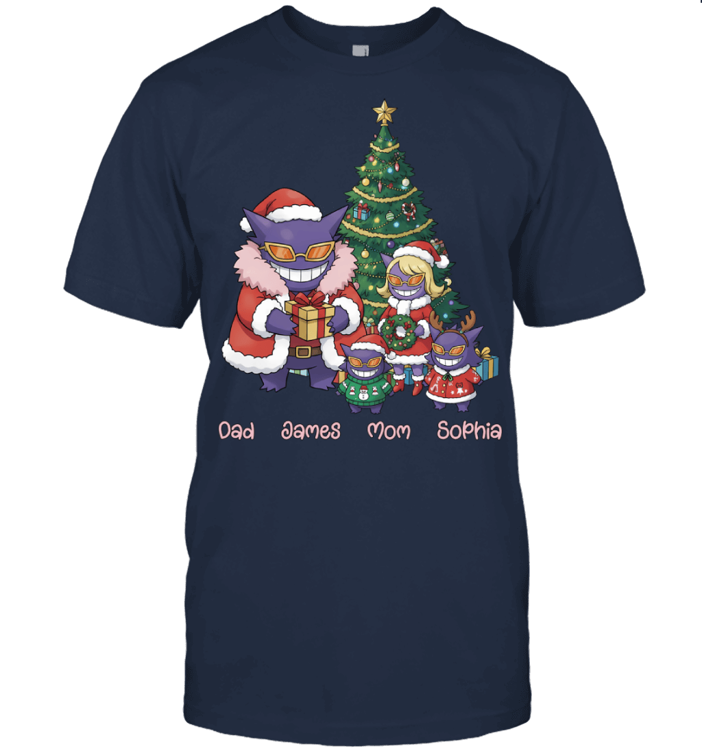 Gengar x Doflamingo Parents & Kids Custom Name Christmas T-Shirt for Family