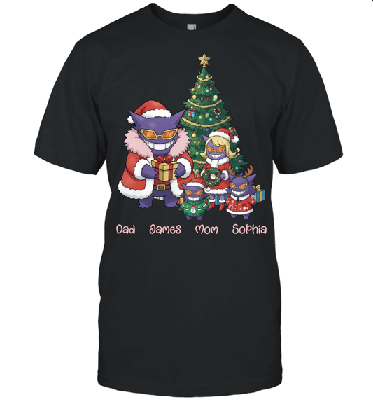 Gengar x Doflamingo Parents & Kids Custom Name Christmas T-Shirt for Family