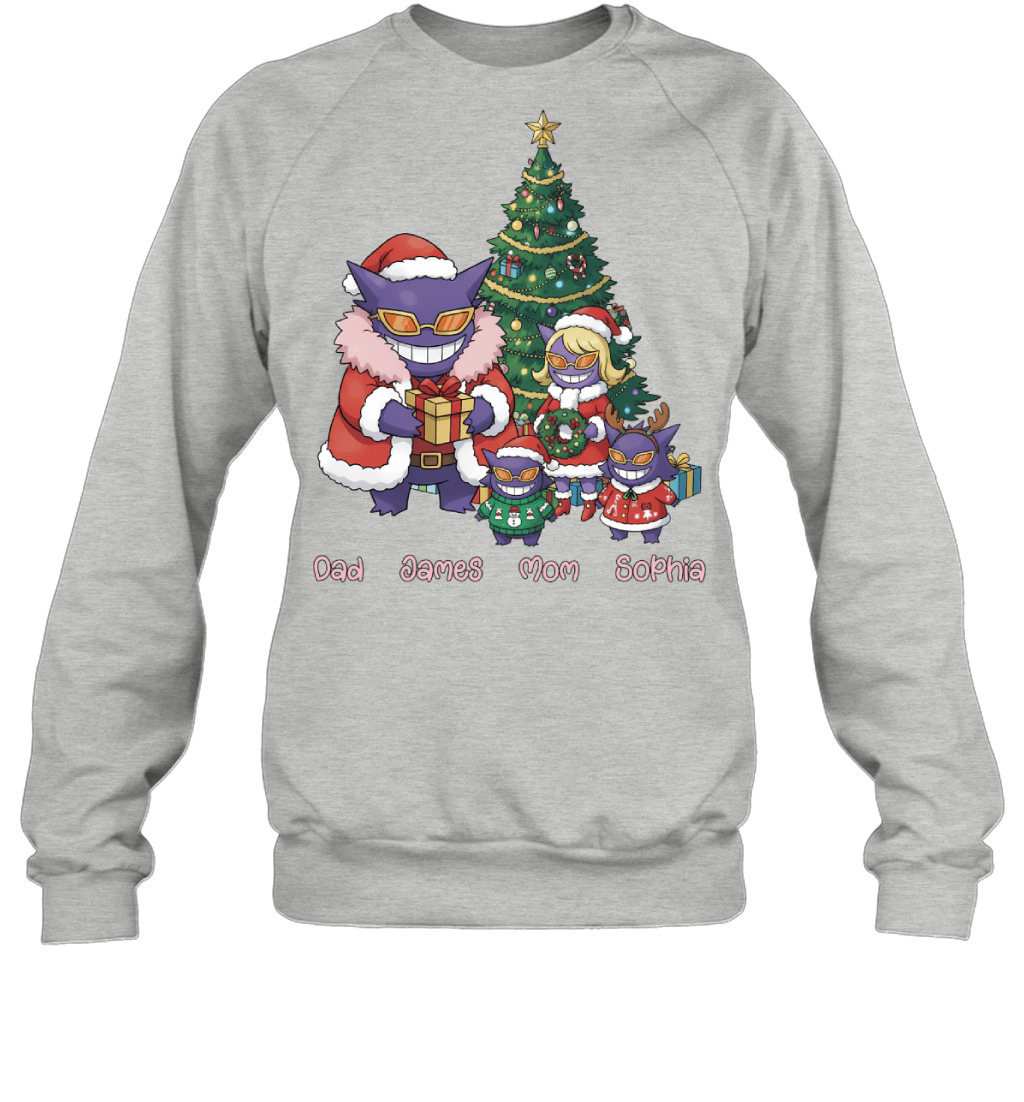 Gengar x Doflamingo Parents & Kids Custom Name Christmas T-Shirt for Family