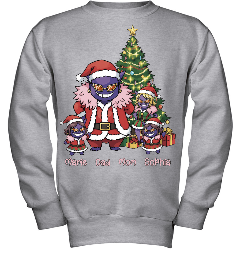 Gengar x Doflamingo Parents & Daughters Custom Name Christmas T-Shirt for Family