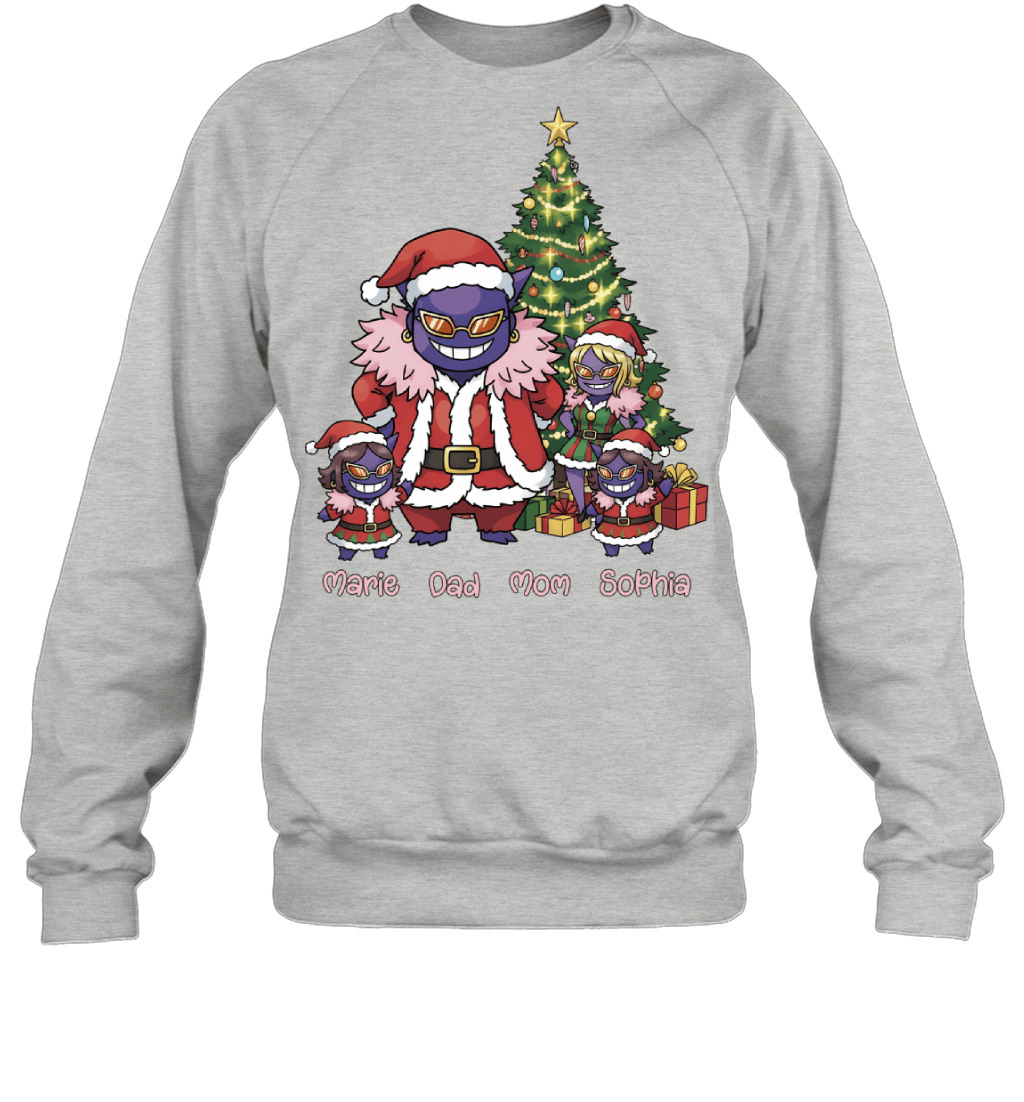 Gengar x Doflamingo Parents & Daughters Custom Name Christmas T-Shirt for Family