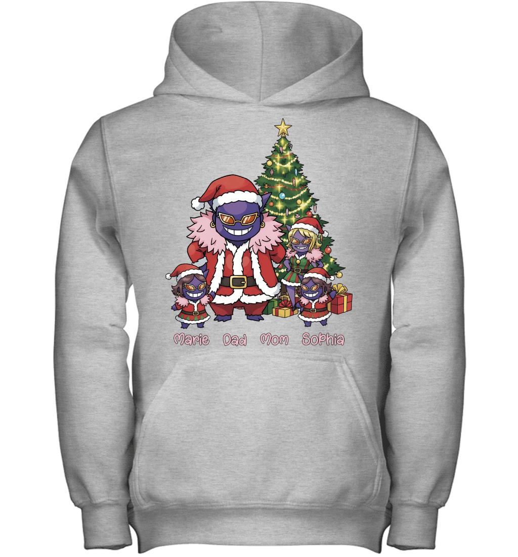 Gengar x Doflamingo Parents & Daughters Custom Name Christmas T-Shirt for Family
