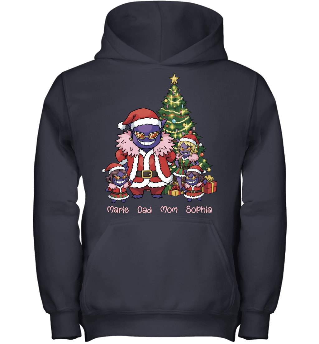 Gengar x Doflamingo Parents & Daughters Custom Name Christmas T-Shirt for Family