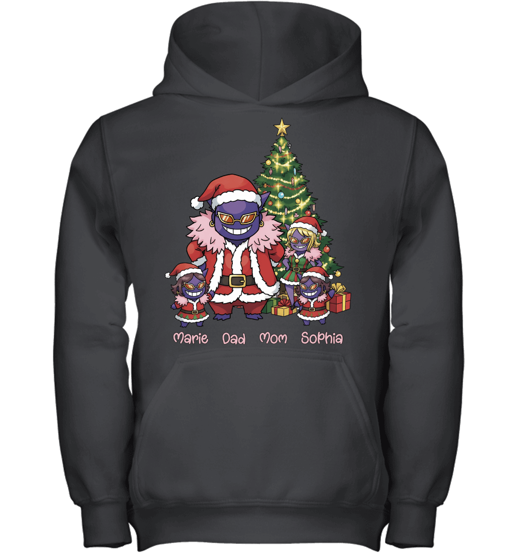 Gengar x Doflamingo Parents & Daughters Custom Name Christmas T-Shirt for Family