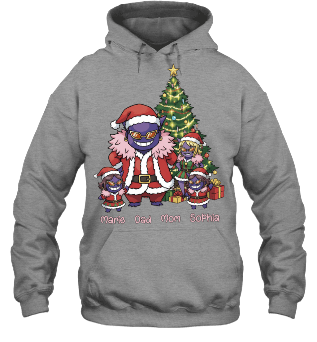 Gengar x Doflamingo Parents & Daughters Custom Name Christmas T-Shirt for Family