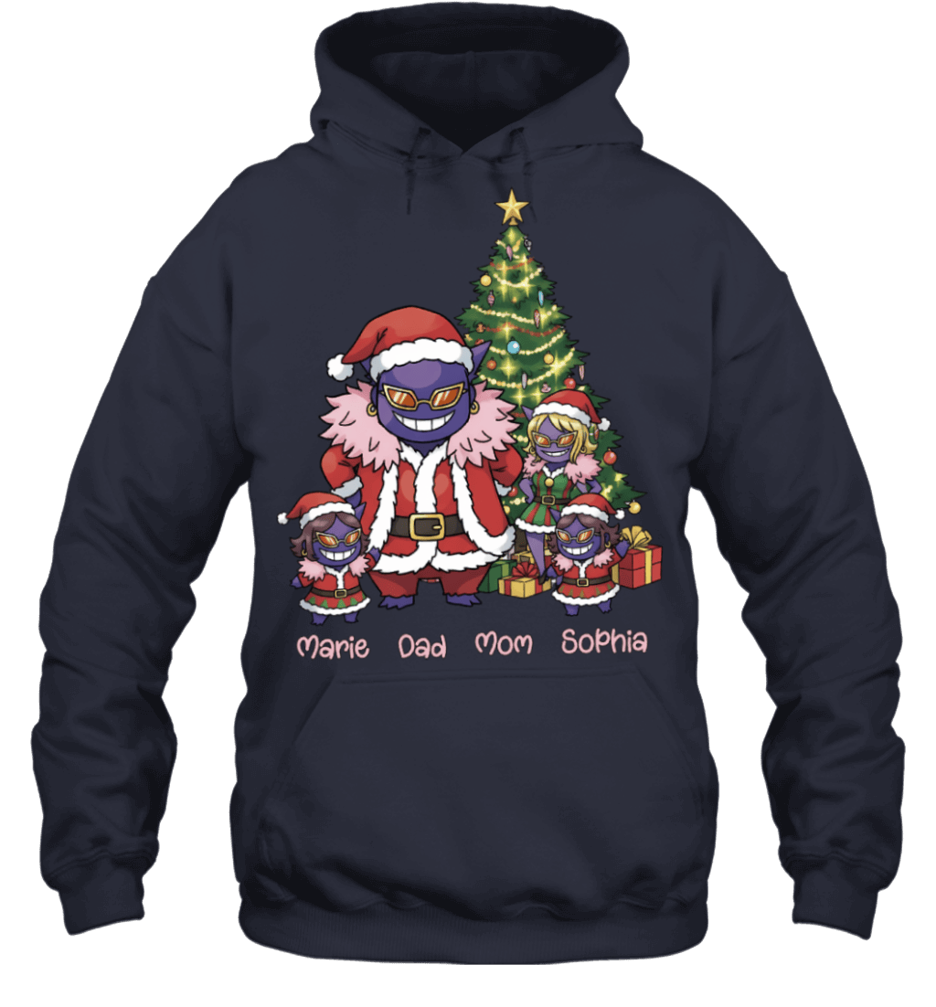 Gengar x Doflamingo Parents & Daughters Custom Name Christmas T-Shirt for Family
