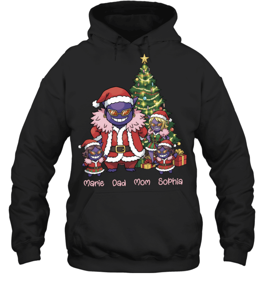 Gengar x Doflamingo Parents & Daughters Custom Name Christmas T-Shirt for Family