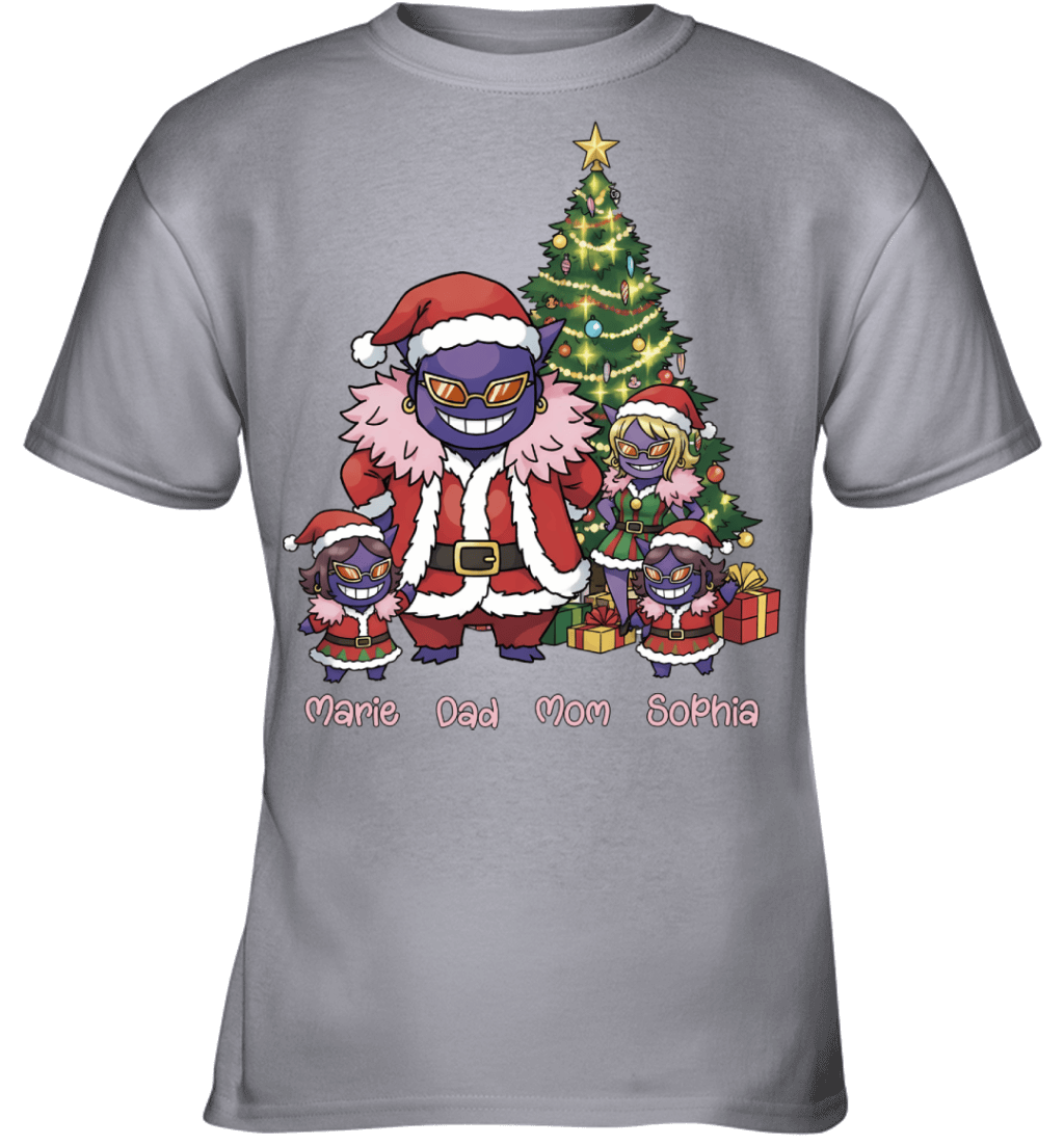 Gengar x Doflamingo Parents & Daughters Custom Name Christmas T-Shirt for Family