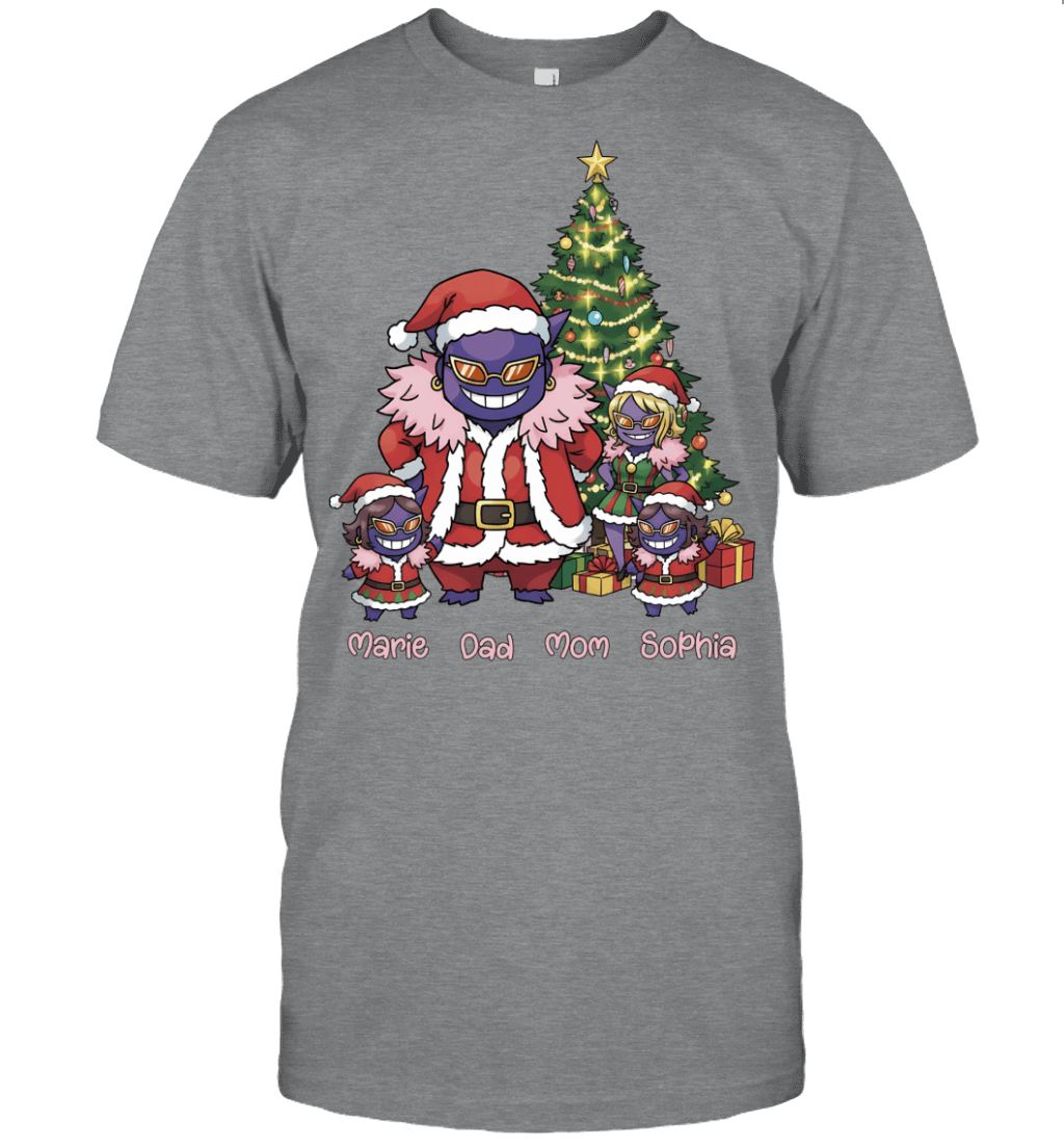 Gengar x Doflamingo Parents & Daughters Custom Name Christmas T-Shirt for Family
