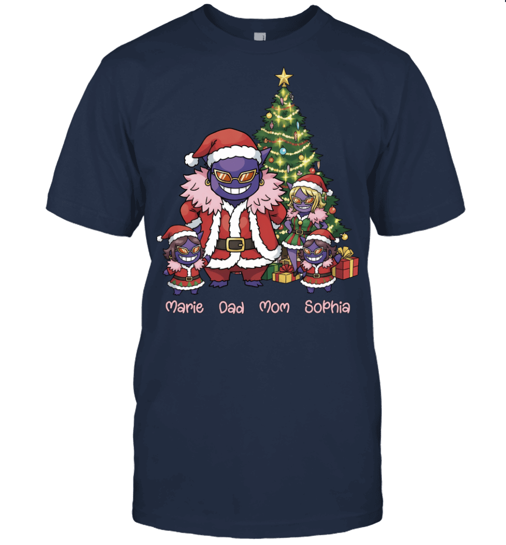 Gengar x Doflamingo Parents & Daughters Custom Name Christmas T-Shirt for Family