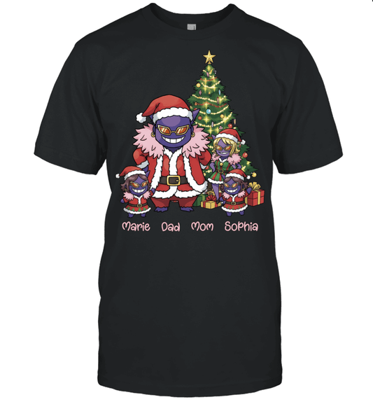 Gengar x Doflamingo Parents & Daughters Custom Name Christmas T-Shirt for Family