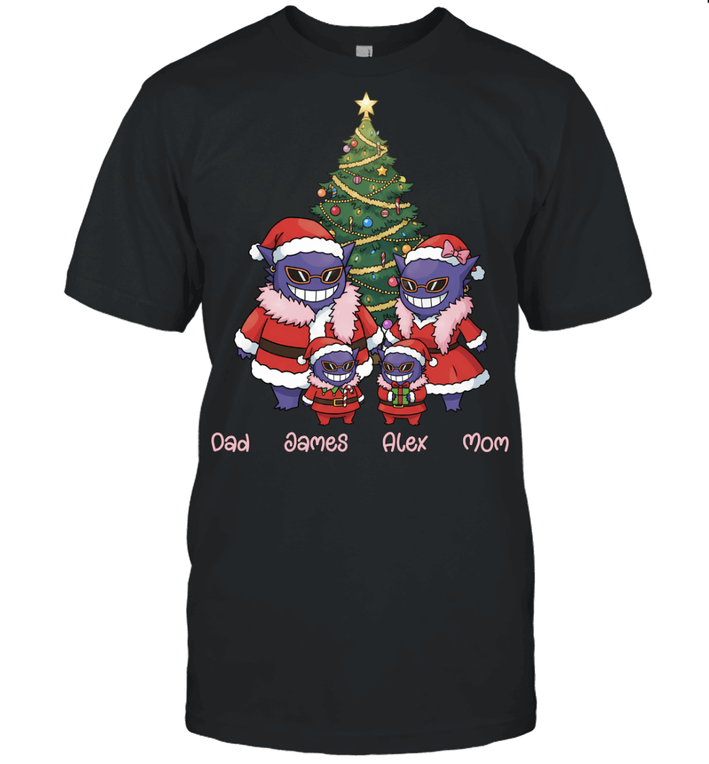 Gengar x Doflamingo Parents & Sons Custom Name Christmas T-Shirt for Family