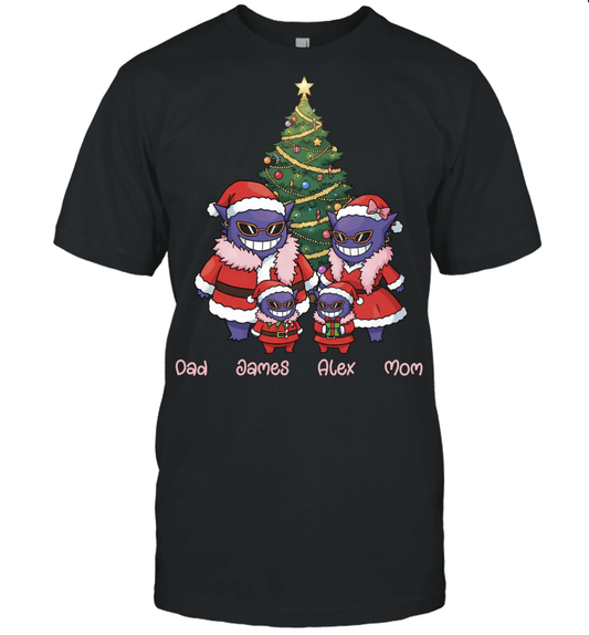 Gengar x Doflamingo Parents & Sons Custom Name Christmas T-Shirt for Family