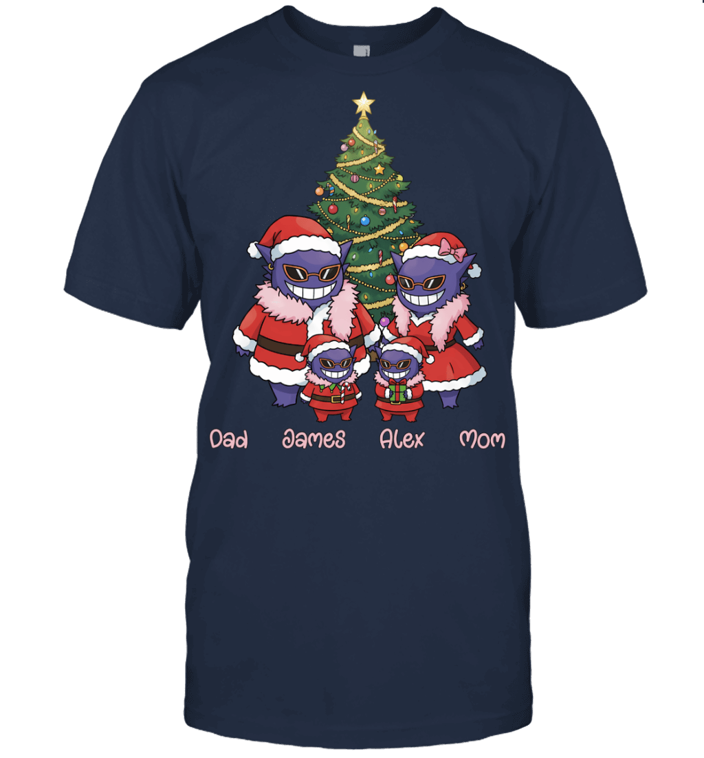 Gengar x Doflamingo Parents & Sons Custom Name Christmas T-Shirt for Family