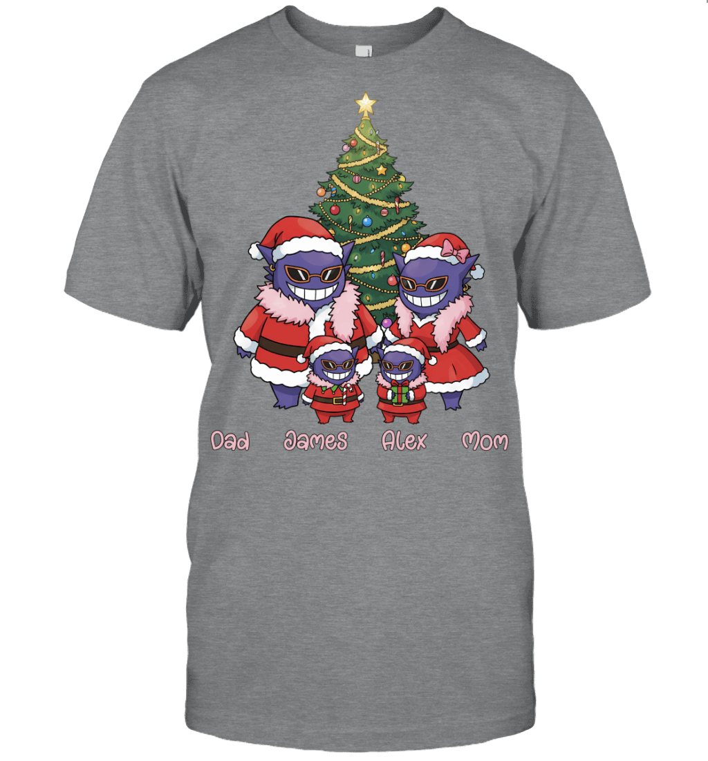 Gengar x Doflamingo Parents & Sons Custom Name Christmas T-Shirt for Family