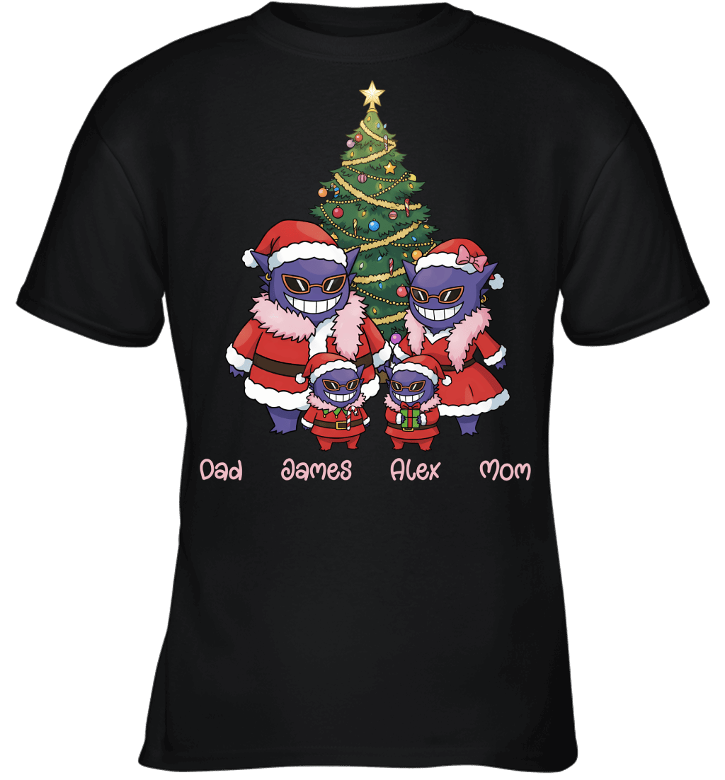 Gengar x Doflamingo Parents & Sons Custom Name Christmas T-Shirt for Family