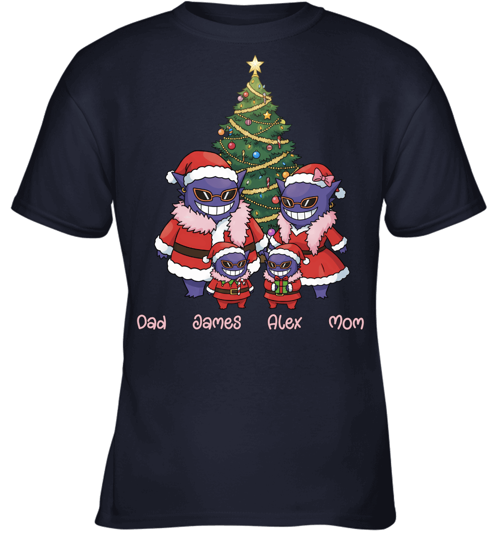 Gengar x Doflamingo Parents & Sons Custom Name Christmas T-Shirt for Family