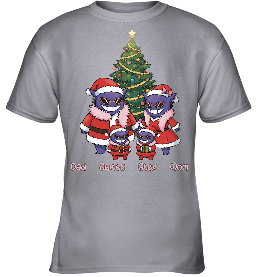 Gengar x Doflamingo Parents & Sons Custom Name Christmas T-Shirt for Family