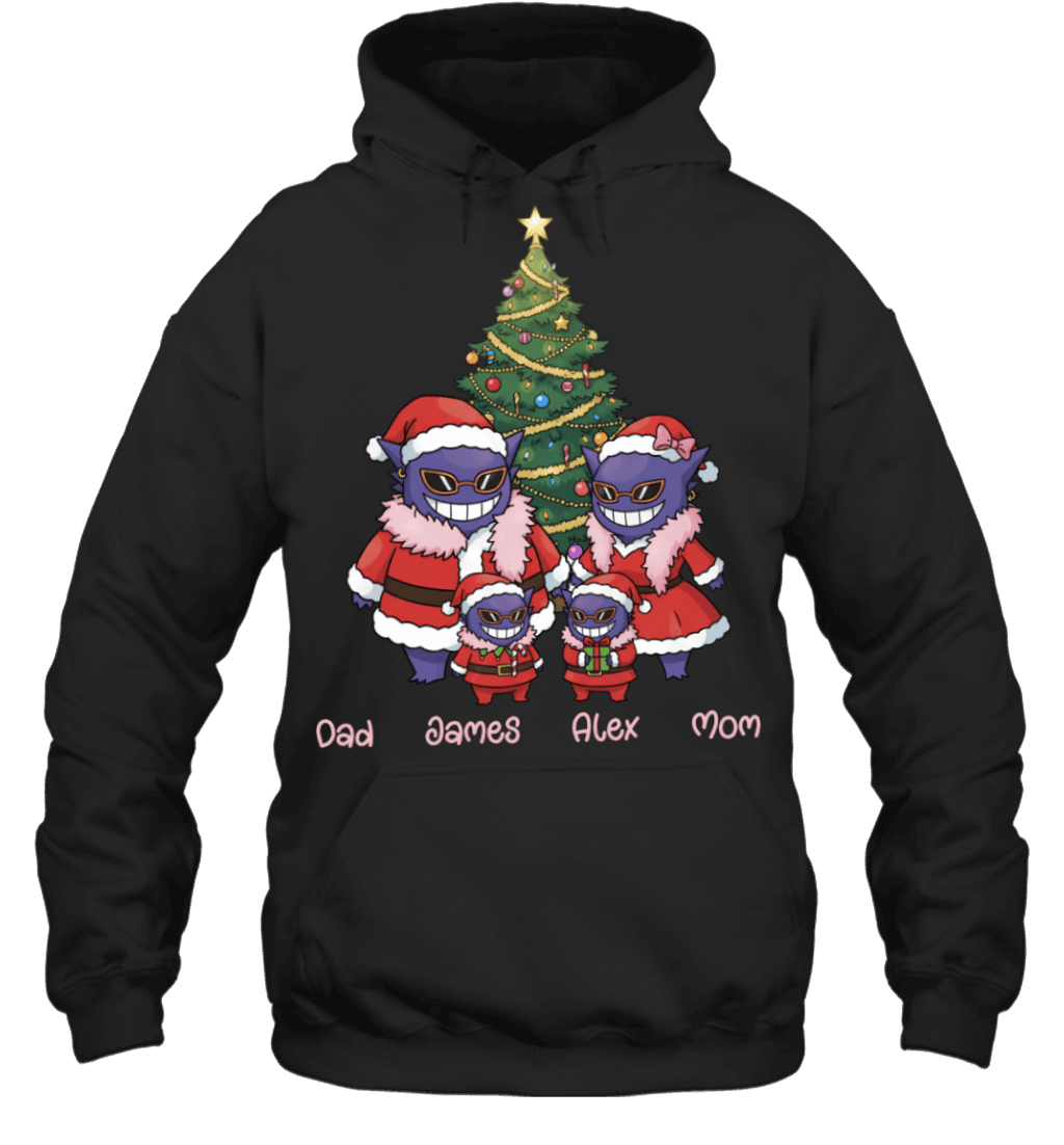 Gengar x Doflamingo Parents & Sons Custom Name Christmas T-Shirt for Family