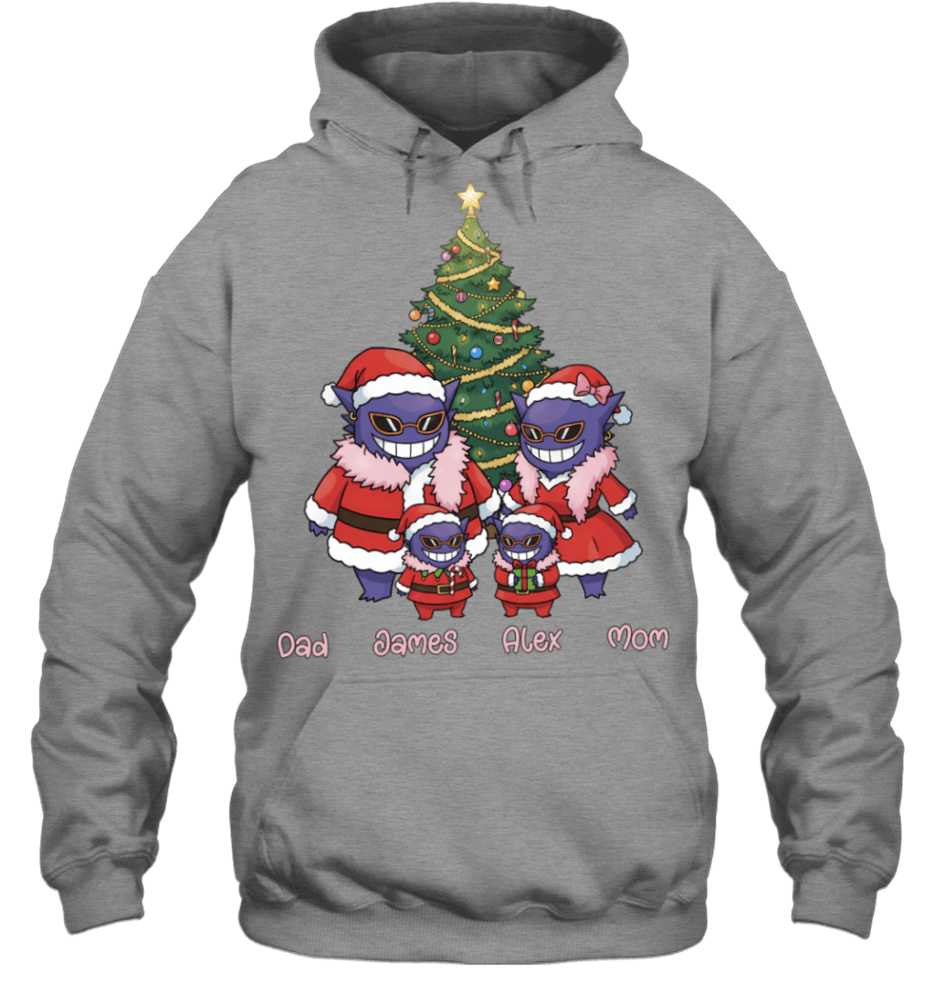 Gengar x Doflamingo Parents & Sons Custom Name Christmas T-Shirt for Family