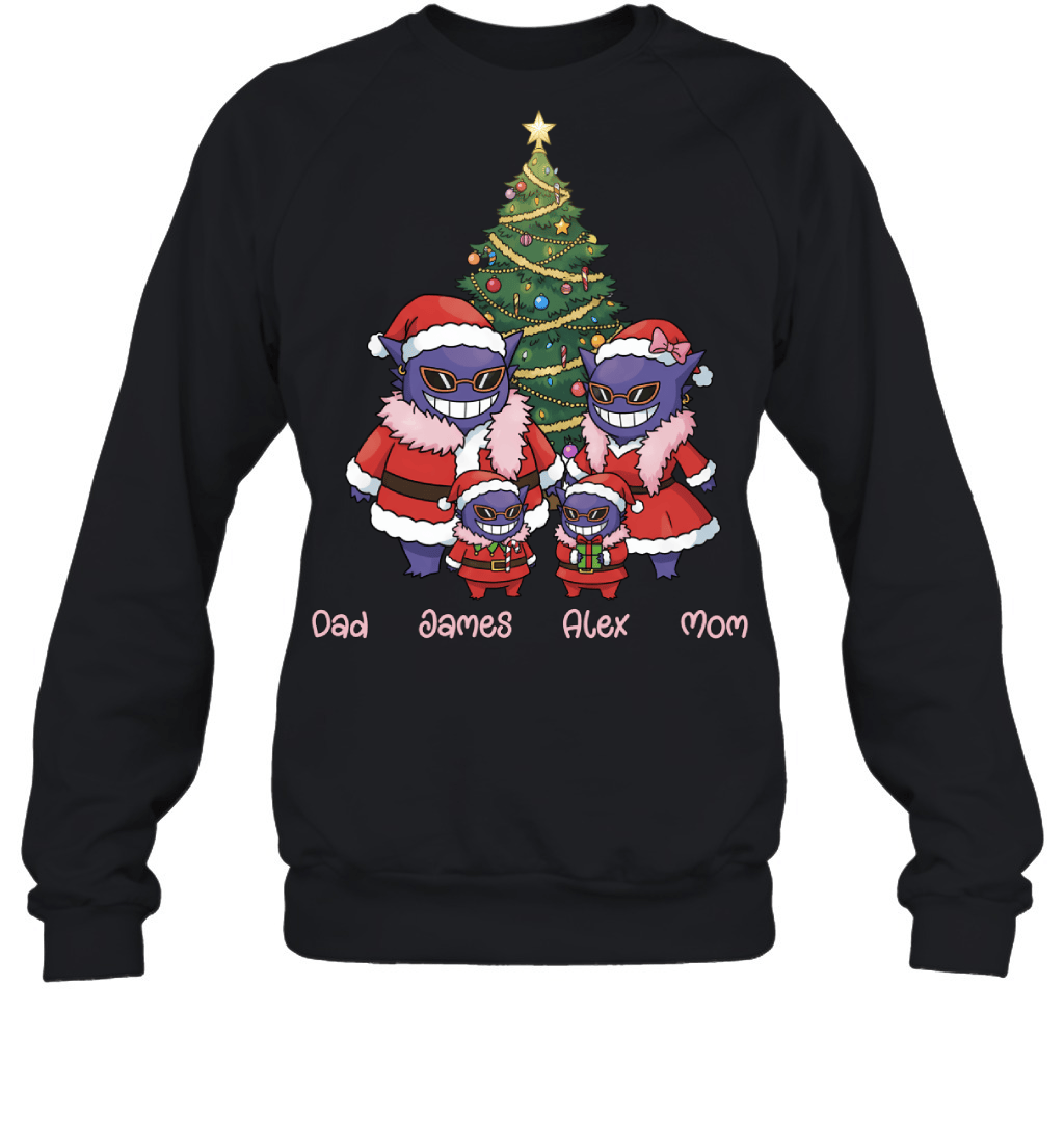 Gengar x Doflamingo Parents & Sons Custom Name Christmas T-Shirt for Family