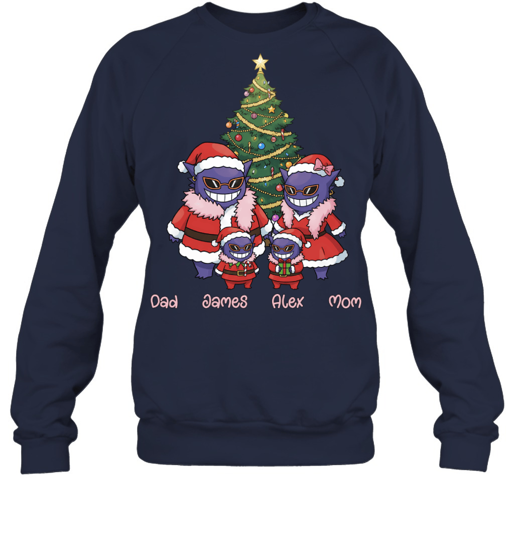 Gengar x Doflamingo Parents & Sons Custom Name Christmas T-Shirt for Family