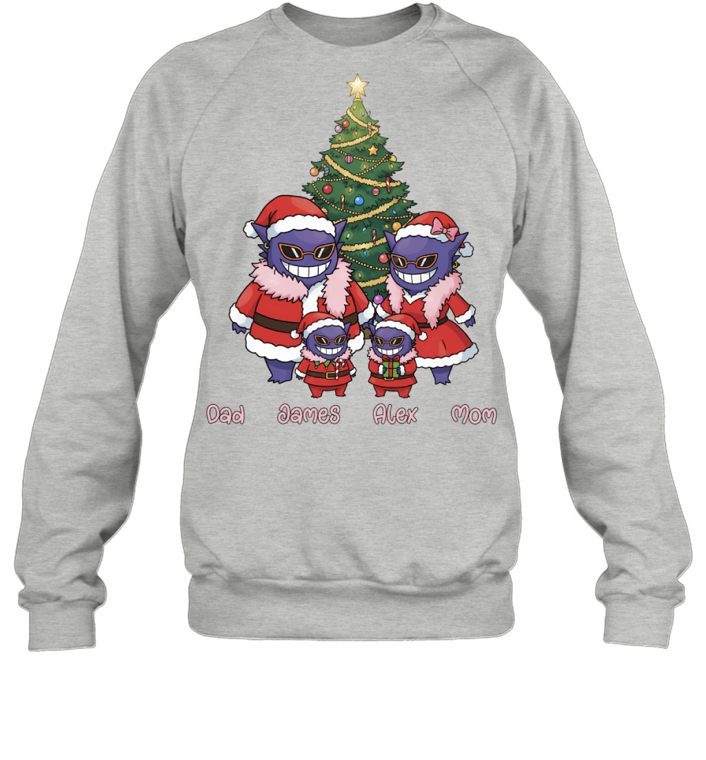 Gengar x Doflamingo Parents & Sons Custom Name Christmas T-Shirt for Family