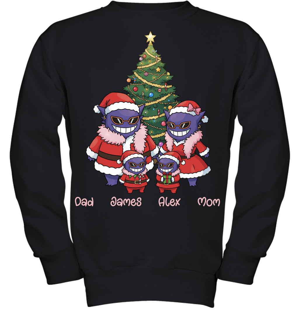 Gengar x Doflamingo Parents & Sons Custom Name Christmas T-Shirt for Family