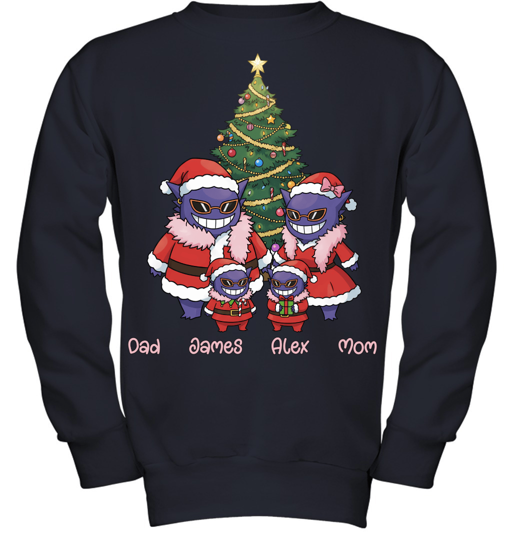 Gengar x Doflamingo Parents & Sons Custom Name Christmas T-Shirt for Family