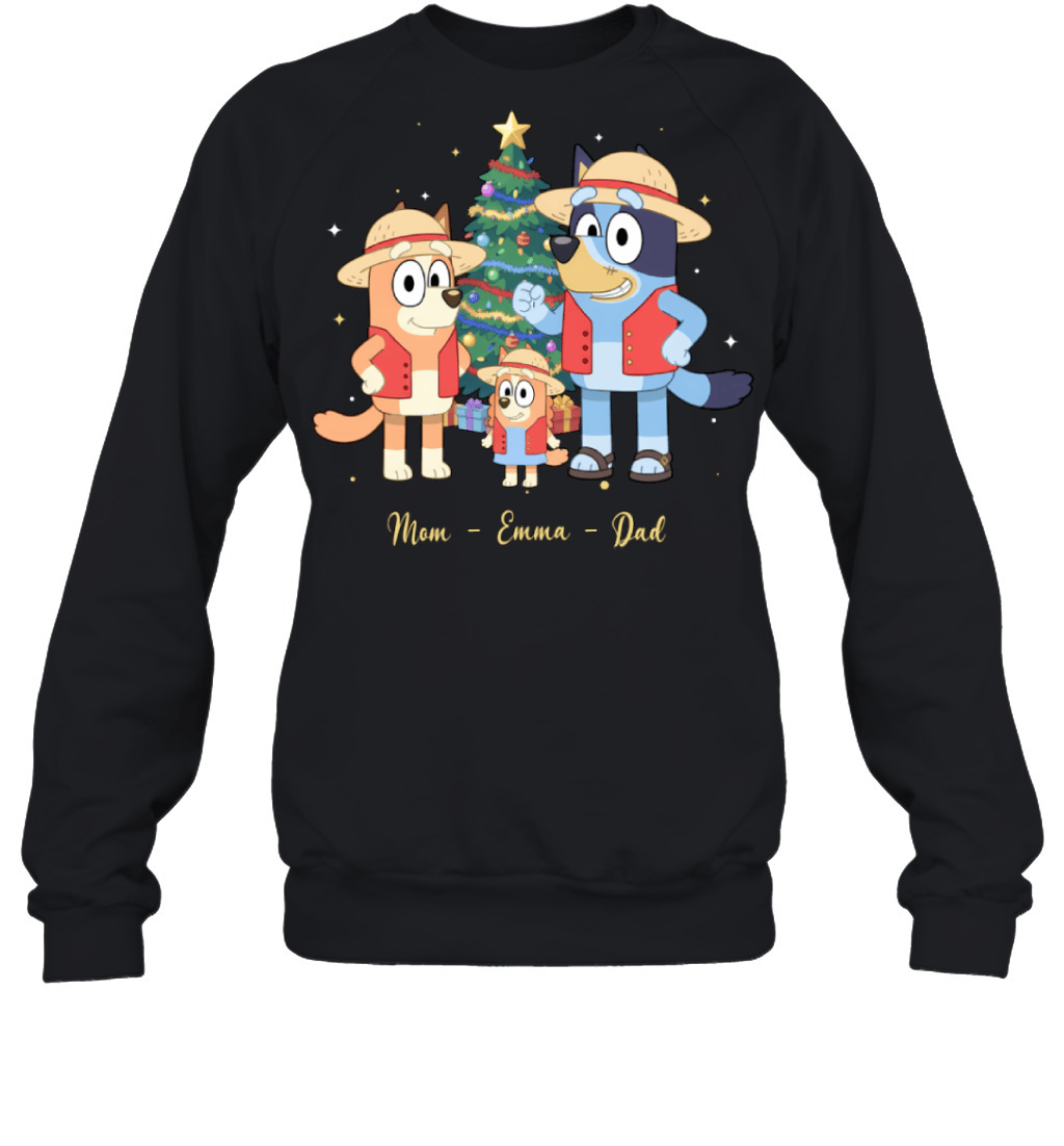 Bluey x Monkey D. Luffy Parents & Son Custom Name Christmas T-Shirt for Family