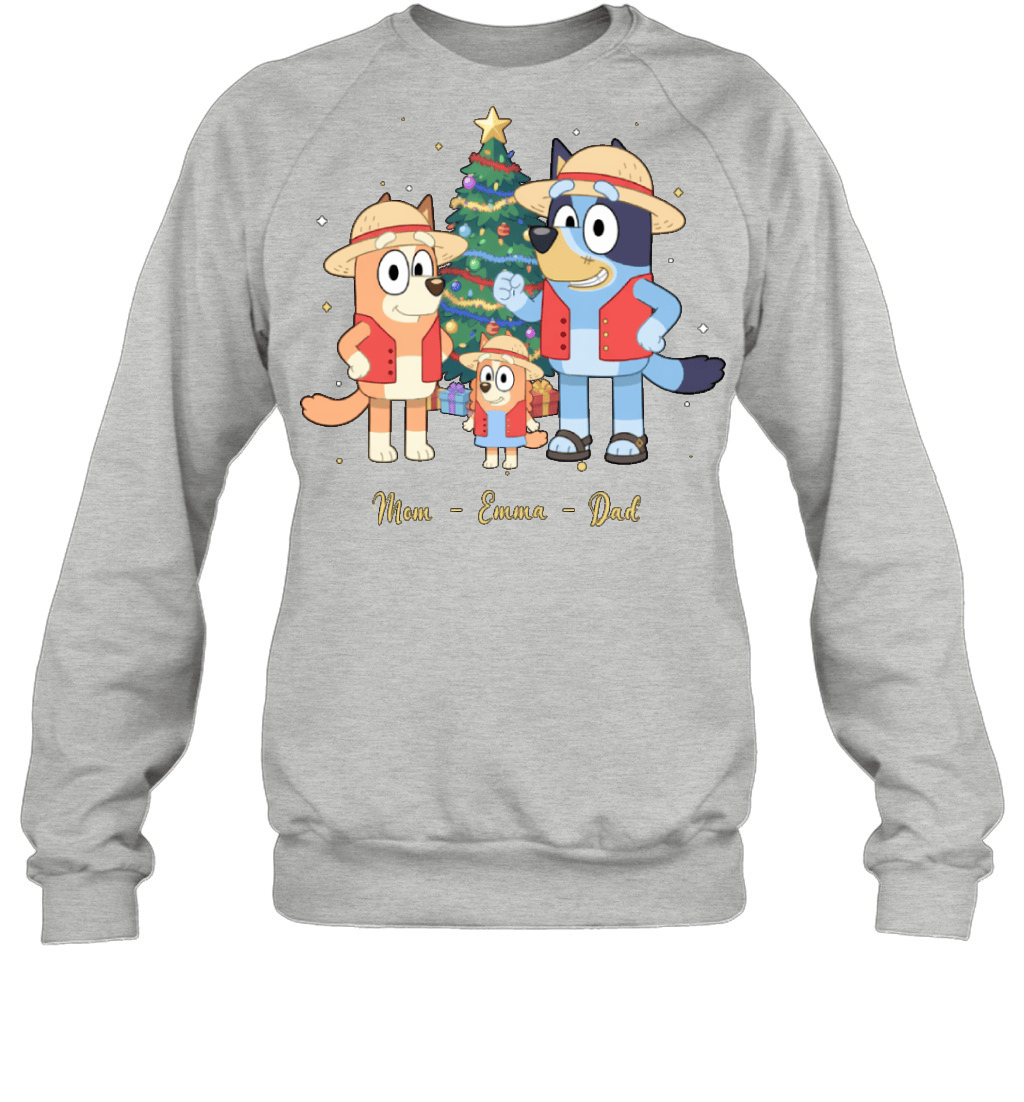 Bluey x Monkey D. Luffy Parents & Son Custom Name Christmas T-Shirt for Family