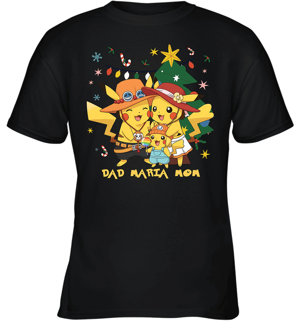 Pikachu x Portgas D. Ace Christmas Family Parents And Daughter Graphic T-shirt
