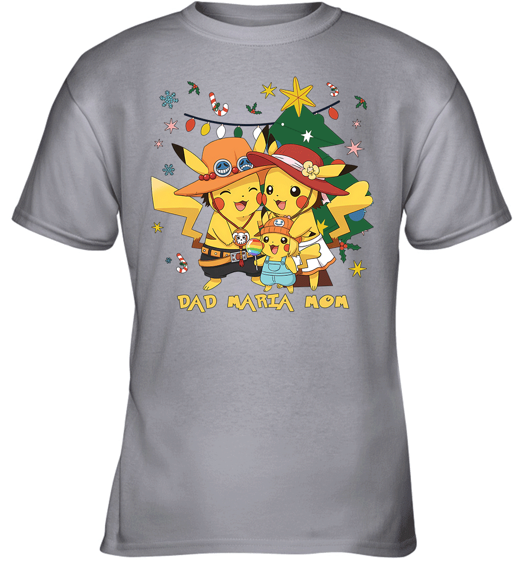 Pikachu x Portgas D. Ace Christmas Family Parents And Daughter Graphic T-shirt