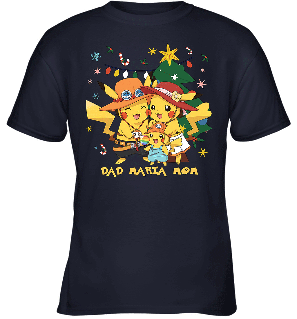 Pikachu x Portgas D. Ace Christmas Family Parents And Daughter Graphic T-shirt
