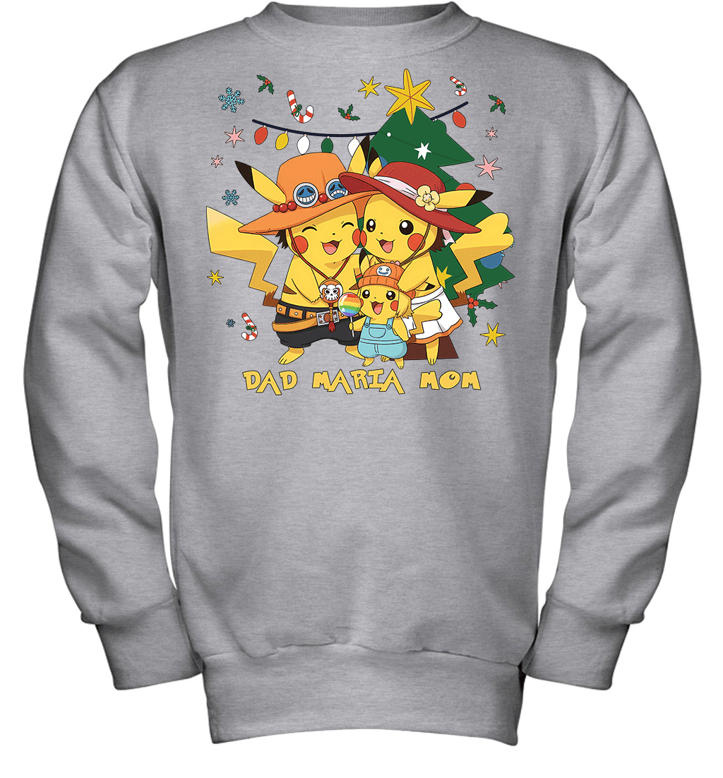 Pikachu x Portgas D. Ace Christmas Family Parents And Daughter Graphic T-shirt