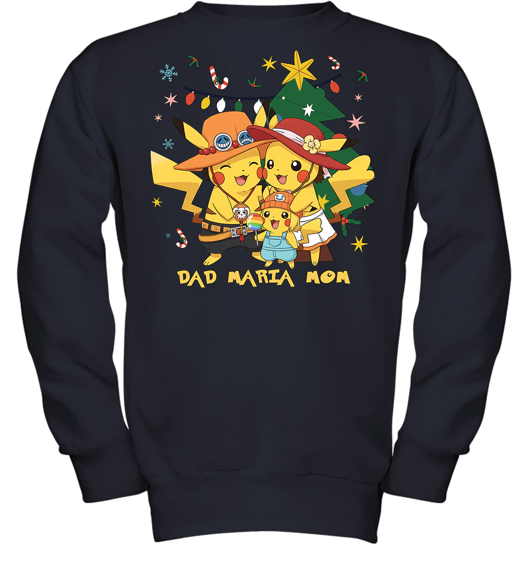 Pikachu x Portgas D. Ace Christmas Family Parents And Daughter Graphic T-shirt