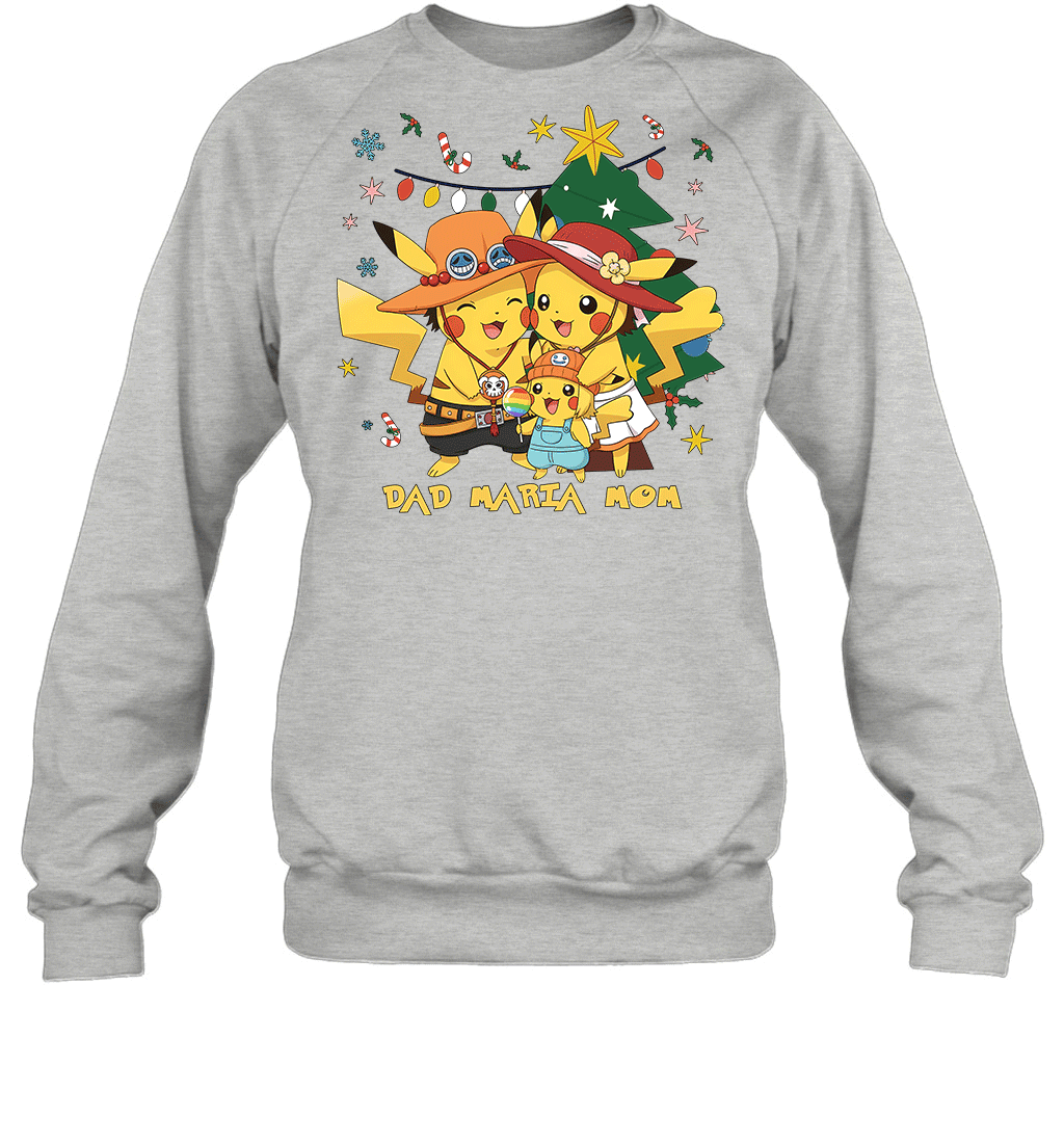 Pikachu x Portgas D. Ace Christmas Family Parents And Daughter Graphic T-shirt