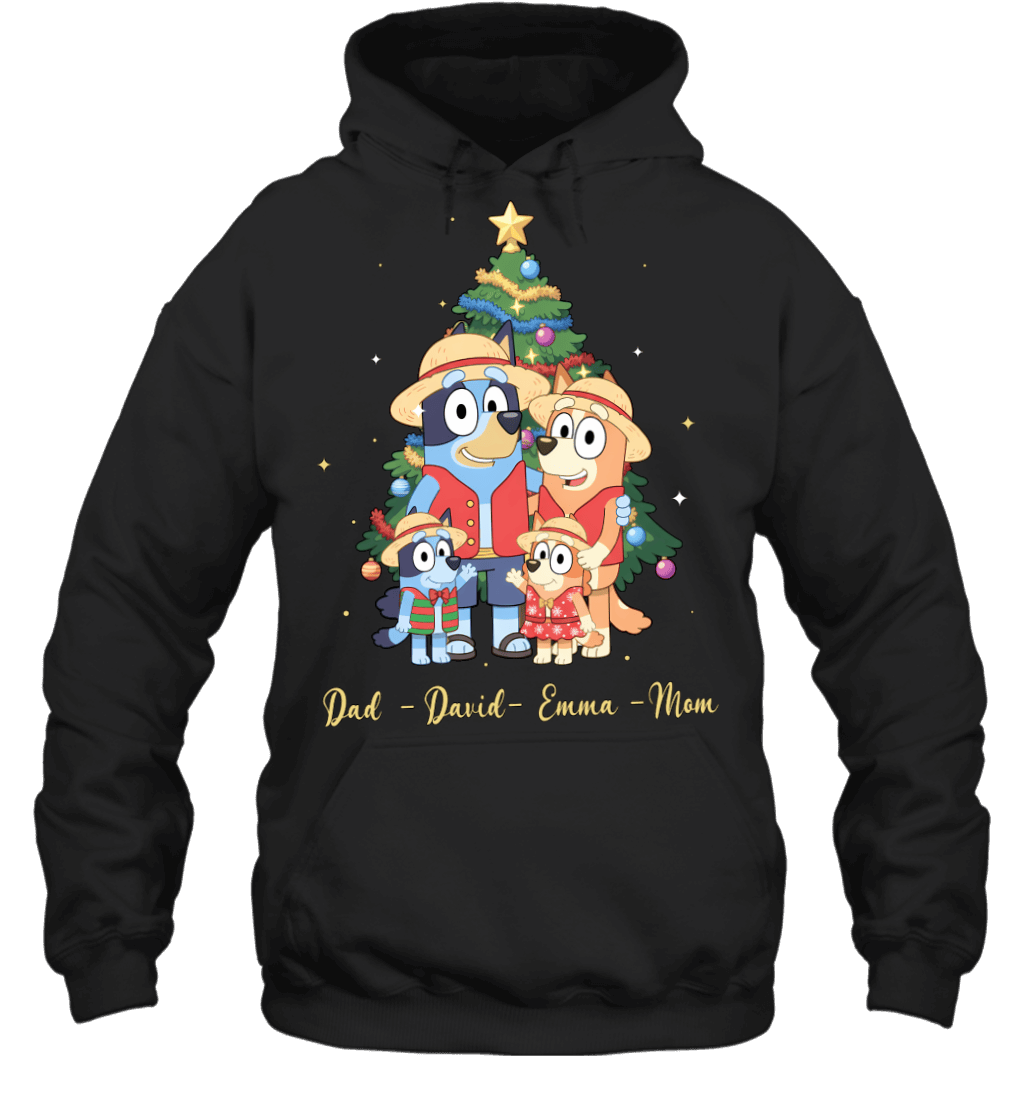 Bluey x Monkey D. Luffy Parents & Kids Custom Name Christmas T-Shirt for Family