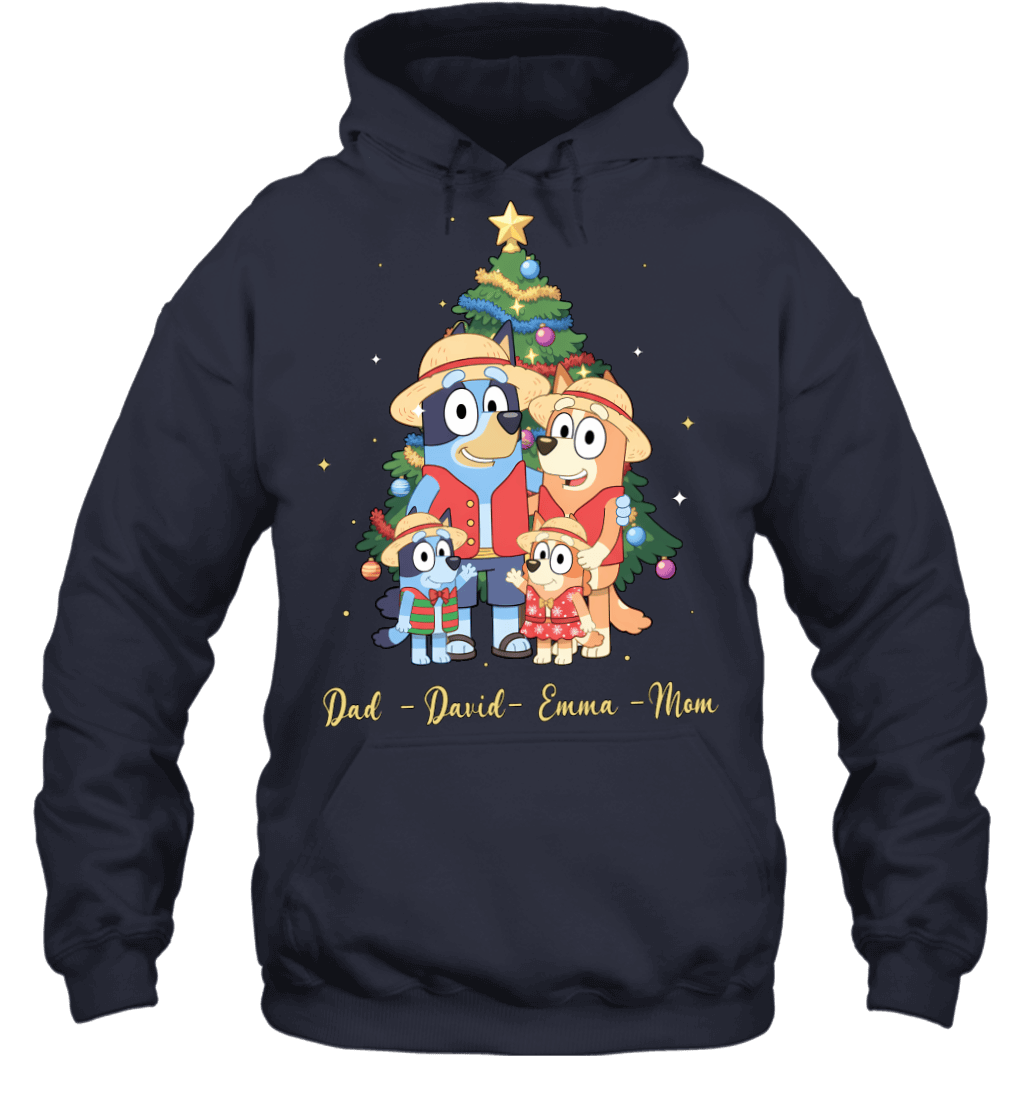 Bluey x Monkey D. Luffy Parents & Kids Custom Name Christmas T-Shirt for Family
