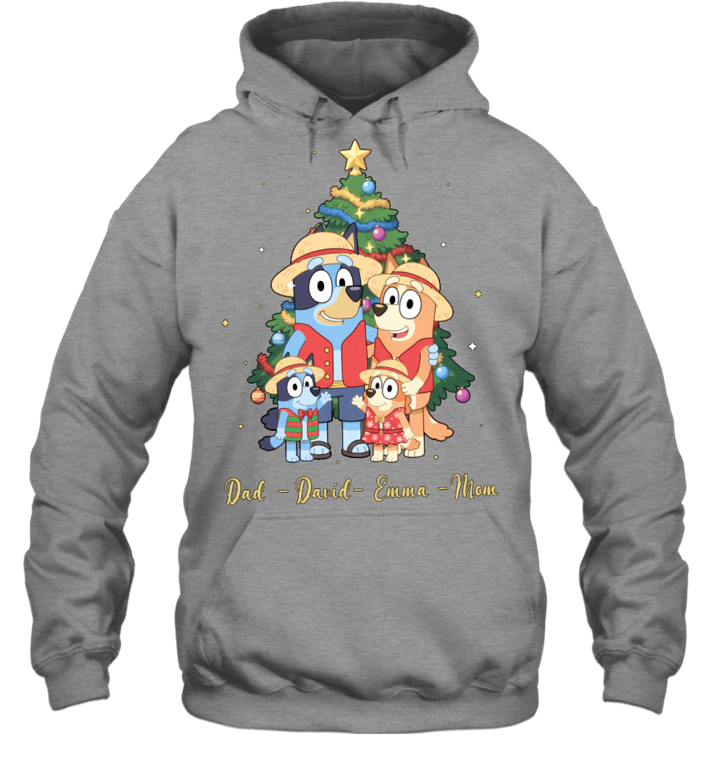 Bluey x Monkey D. Luffy Parents & Kids Custom Name Christmas T-Shirt for Family