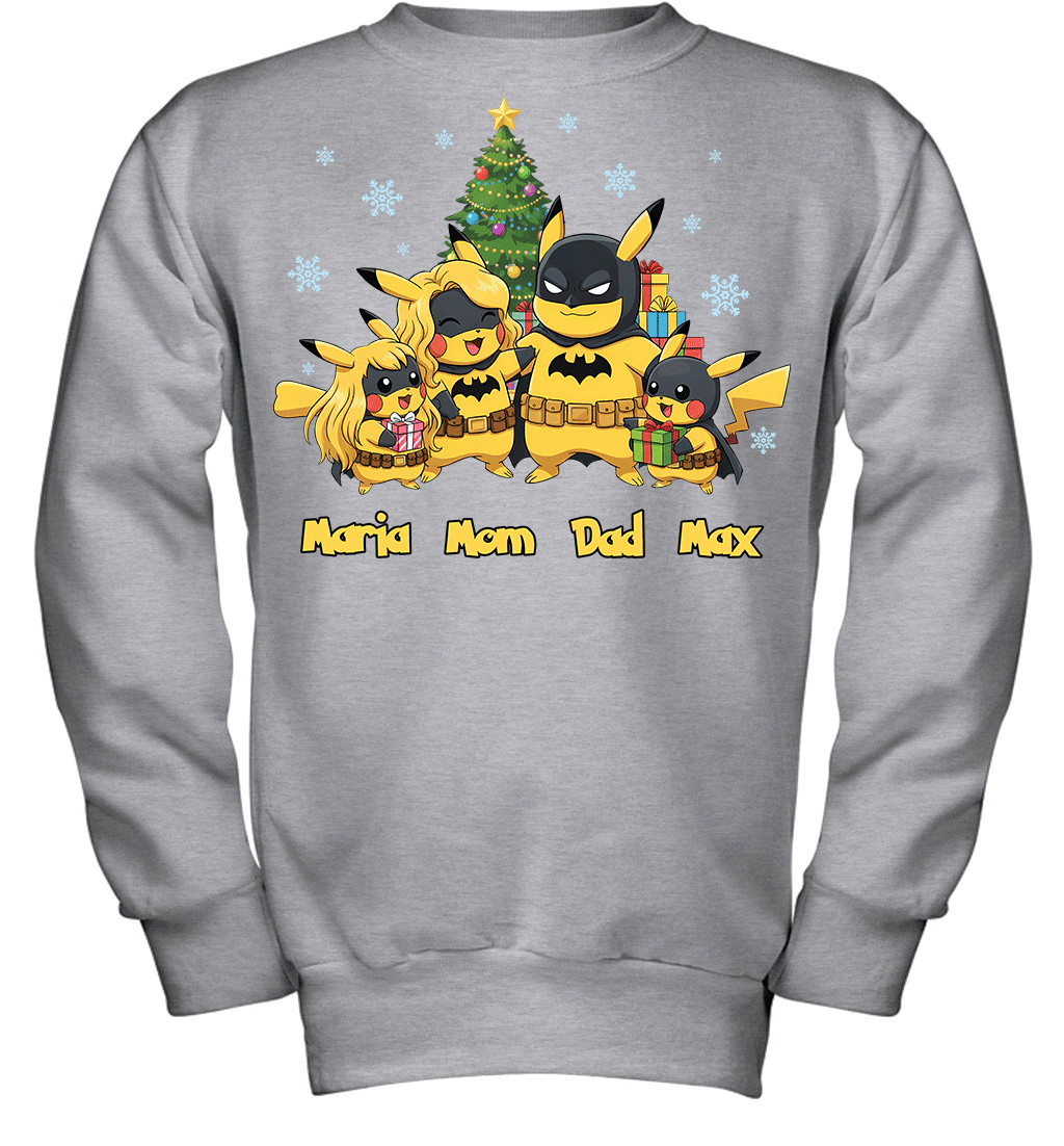 Pikachu x Batman Christmas Family Parents With Son And Daughter Graphic T-shirt